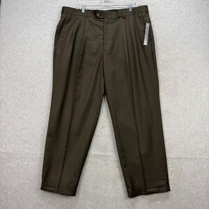 Perry Ellis America Dress Pants‎ Mens 40x30 Brown Pleated Cuffed Slacks NEW